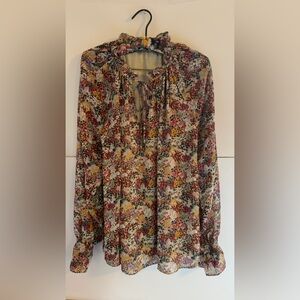 Entro Vibrant Floral Tie-Neck Blouse